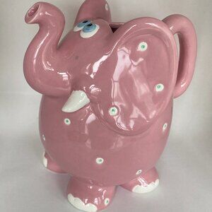 Fitz and Floyd 1985 Fantasy Fair Pink W/Polka Dots Elwood Elephant Pitcher